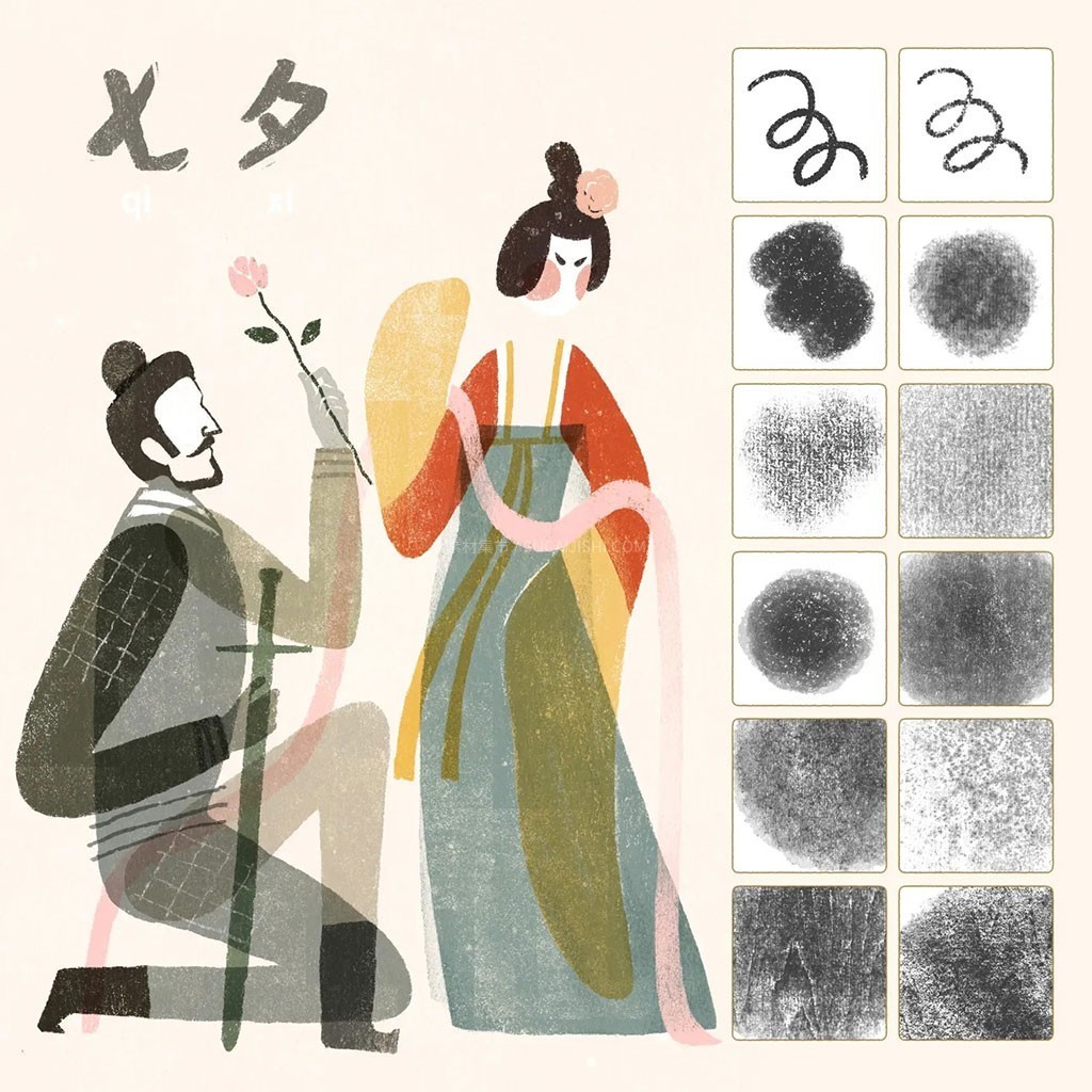 国风版画肌理笔刷 PS+Procreate